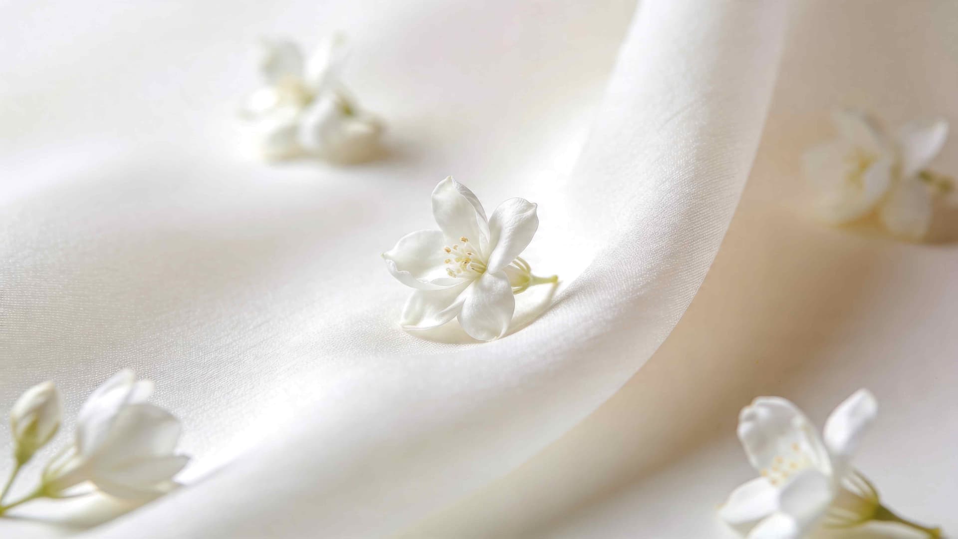 Seta bianca con fiori di gelsomino - sfondo essenze bucato